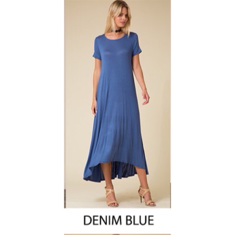❗️CLOSING SALE❗️Denim Blue Short Sleeve Maxi Dress - Picture 2 of 2